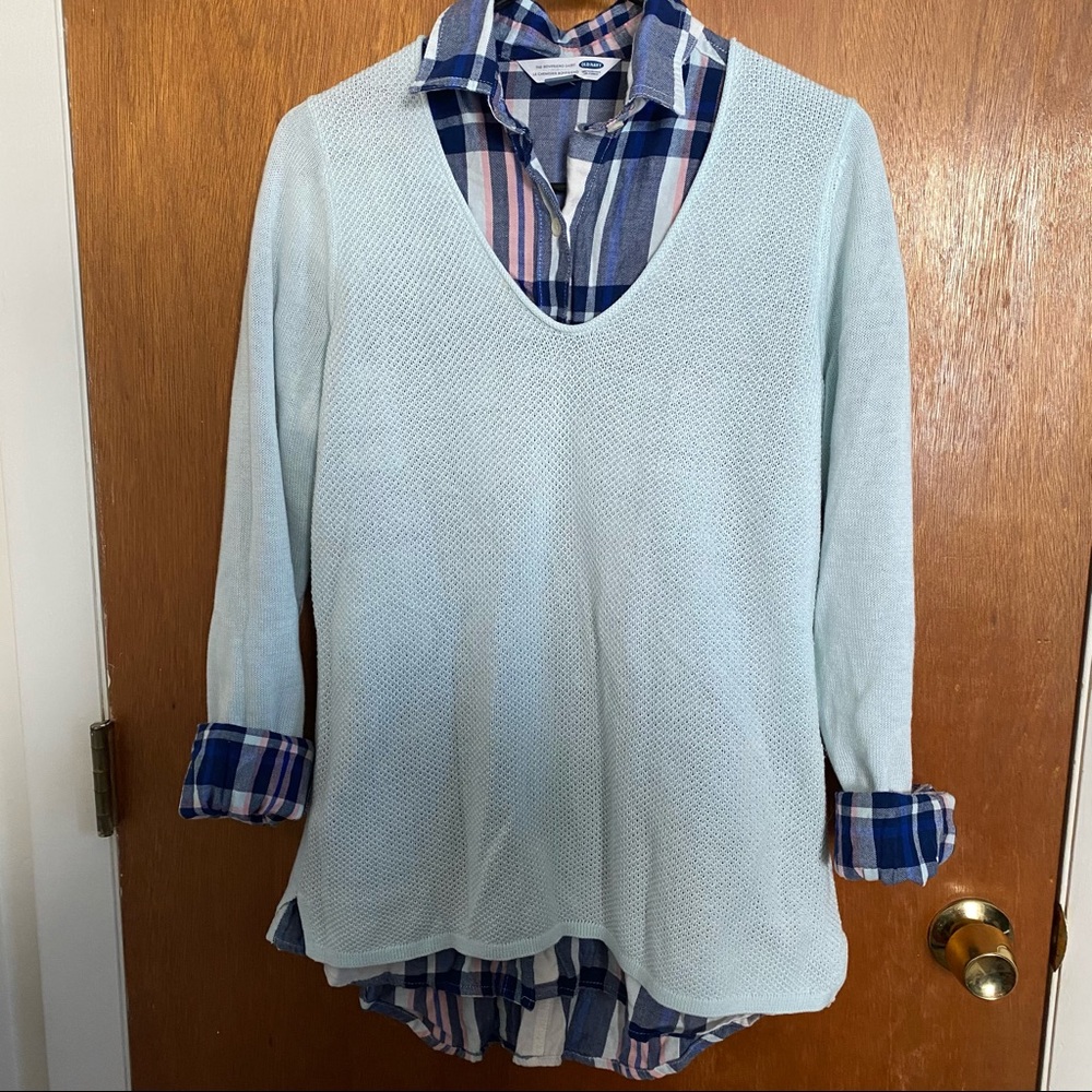 A two-piece sweater/flannel